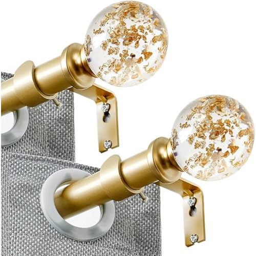 2 Park Gold Curtain Rod for Window 48 to 84 Inches (4-7ft), 1 Inch Adjustable Telescoping Curtain Rod, Decorative Window Rods With Deluxe Translucent