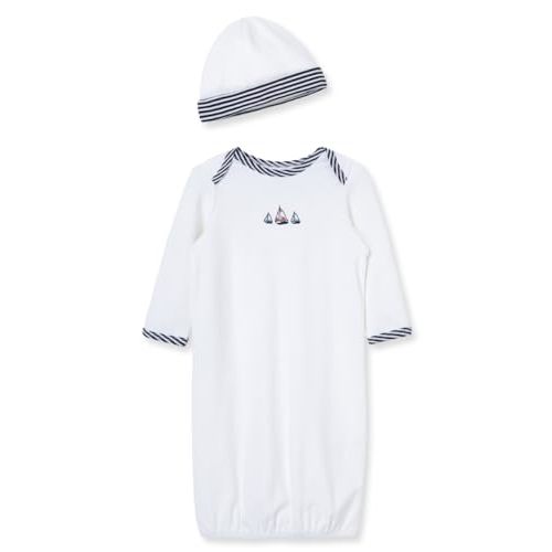 Little Me Clothes for Baby Boys' 2-Piece Nightgown and Cap Set 100% Cotton with Elastic Bottom, Baby Essentials, 0-3 Months