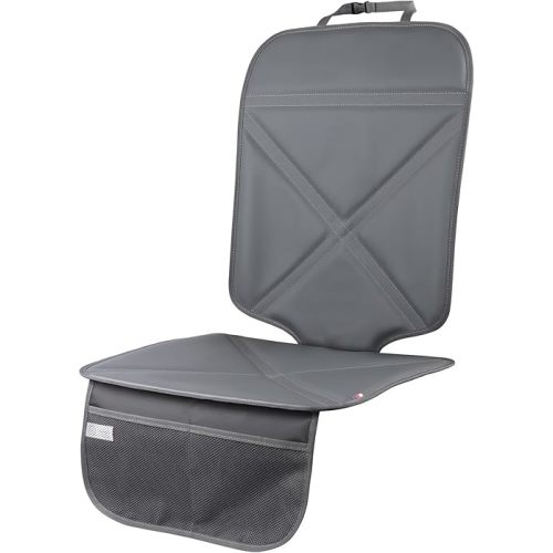 Car Seat Protector Leather Waterproof Child Safety Seat Protector Cover with Thick Pad and 2 Large Pockets Durable Kick Mat for All Auto Seat (Deep Gray)