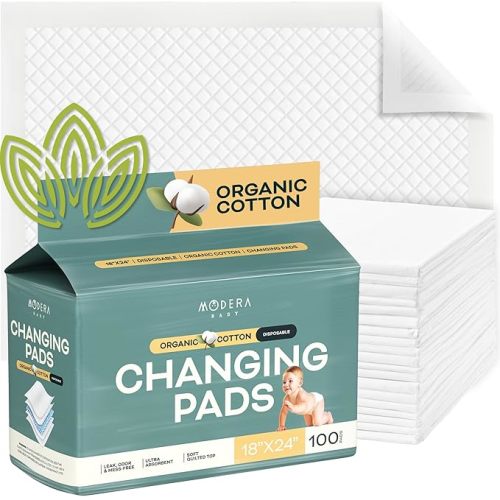 Organic Cotton Disposable Changing Pad Liners | Large 18x24 Hypoallergenic Ultra Absorbent & Waterproof Super Soft, Quilted Underpads for Baby Diaper Table & Travel, Leak Proof & Mess Free [100-Pack]