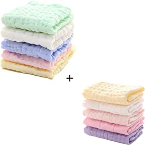 MUKIN Baby Washcloths -10 Pack Multicolored 6 Layer Ultra Soft Absorbent Washcloths