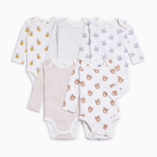 Small Story 5 Pack Printed Long Sleeve Bodysuits - Baby Animals, 3-6 M
