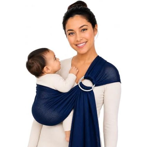 Breathable Mesh Ring Sling Baby Carrier for Infant and Toddler, Lightweight Quick Dry Baby Wrap Carrier for Warm Weather, Travel, Outdoor Walks and Daily Use, Blue