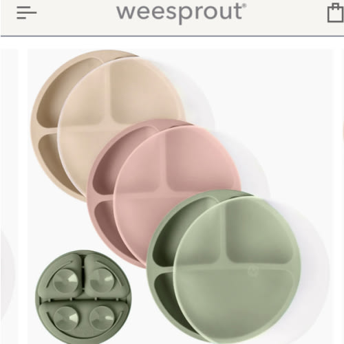 WeeSprout | Silicone Suction Plates with Lids Divided Silicone Plates | Set of 3