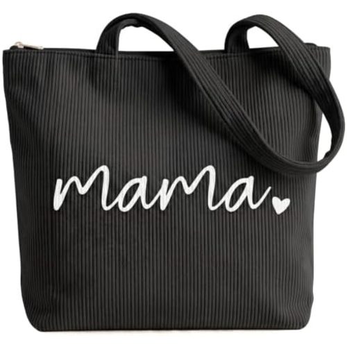 Kimoli Large Corduroy Mama Tote Bag with Zipper, New Mom Gifts