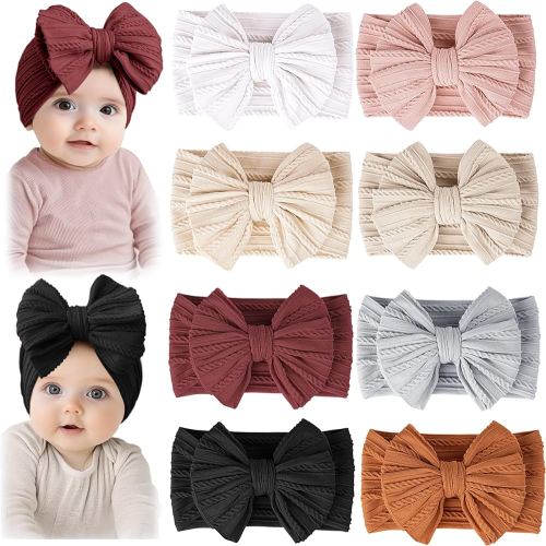 Prohouse 8 Pack Baby Headbands Soft Nylon Hairbands Hair Bows for Newborns Infants Toddlers and Baby Girls Elastic Hairbands for Daily Wear, Photoshoots