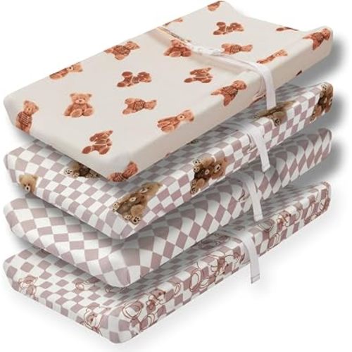 Fitted Baby Neutral Changing Pad Covers Bear and Buffalo Check Plaid Breathable Unisex Baby Sheet Set for Boys or Girls