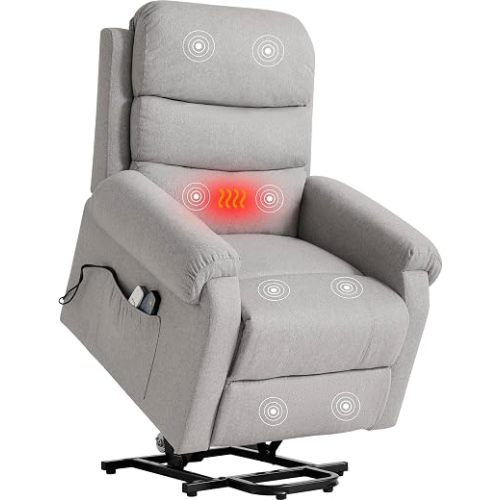 LOUVIXA Power Lift Recliner Chair Recliners for Elderly with Heat and Massage Recliner Chair for Living Room with Infinite Position and Side Pocket, USB Charge Port (Light Grey)
