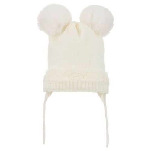 Wear Sierra Infant Knitted Winter Beanie with Pompom "Ears" For Girls Cream For girls 0-18 Months