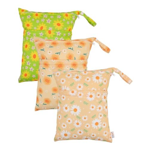 ALVA ALVABABY 3pcs Medium Cloth Diaper Wet Dry Bags Waterproof Reusable with Two Zippered Pockets Travel Beach Pool Daycare Soiled Baby Items Yoga Gym Bag for Swimsuits or Wet Clothes 3L-ZM46