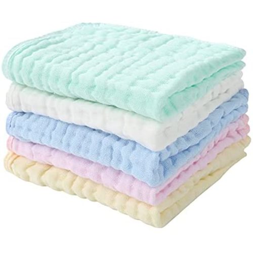 Baby Muslin Washcloths,Natural Purified Muslin Cotton Baby Wipes 6 Layer Absorbent Soft Newborn Baby Face Towel for Sensitive Skin ,Baby Registry as Shower 5 Pack 10x10 inches by CottCare
