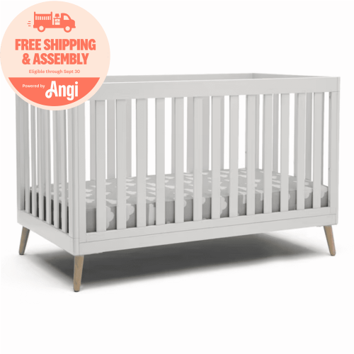 Delta Children Essex 4-in-1 Convertible Baby Crib, Bianca White/Natural Legs