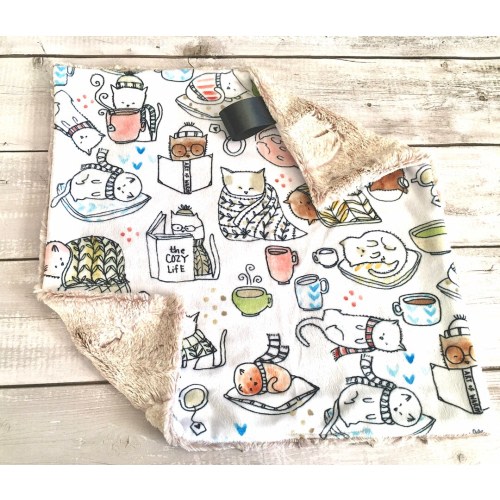 Lovey: Cozy Cats Minky Baby Security Blanket. Hot Cocoa Tea Minky Cuddle Lovey. Cozy Cat Baby Gift. Kitten Minky Lovey. Cat Friends Lovey.