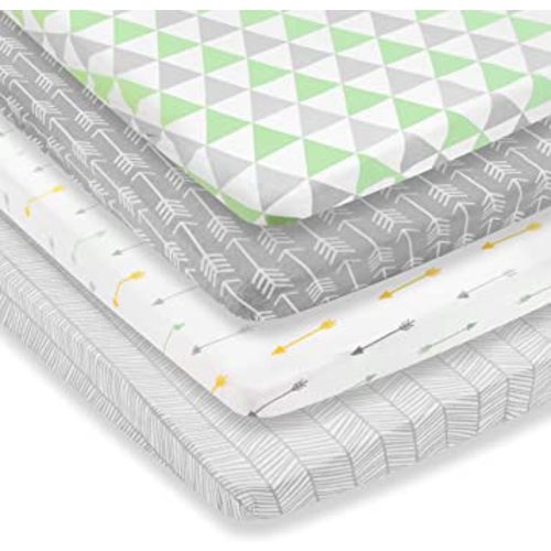 Pack n Play Sheets – Premium Pack and Play Sheets 4 Pack – 100% Super Soft Jersey Knit Cotton Playard Mattress Sheets – Portable Playpen Fitted Play Yard Mini Crib Sheet for Boy & Girl (24 x 38 x 5)
