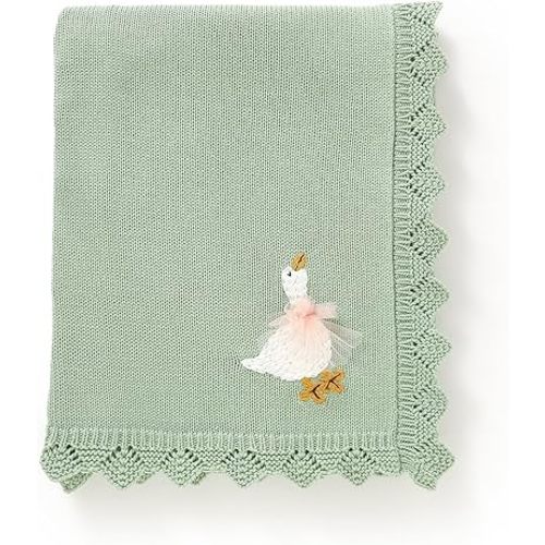 mimixiong Cotton Baby Blanket Heritage Receiving Cuddle Stroller Crib Blanket with Cute Embroidered Goose for Boys and Girls 30x40 Inch (Sage Green)