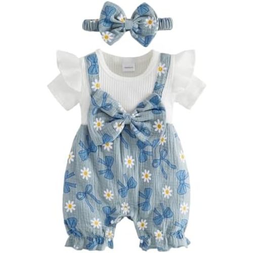 YINGISFITM Newborn Baby Girl Summer Clothes Short Sleeve Bubble Romper Bow Shorts Jumpsuit Infant Outfit 0 3 6 9 12 18 Months