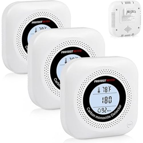 Carbon Monoxide Detectors,3 Pack 3in1 Portable Carbon Monoxide detectors Plug in Wall for Travel, CO Alarm/Monitor for Home/Hotel Room/RV with AC Socket with Temperature & Humidity Detectors