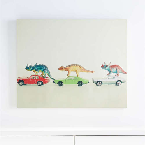 Dinosaurs Ride Cars Canvas Wall Art Print