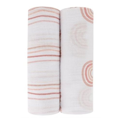 Ely's & Co. Cotton Muslin Swaddle Blanket Dusty Pink Rainbow Collection 2 Pack