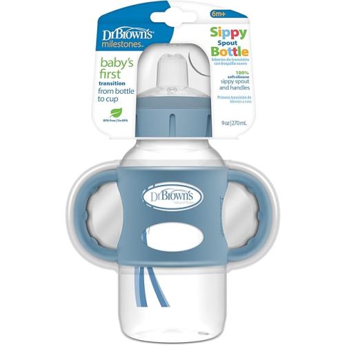Dr. Brown's Wide-Neck Sippy Spout Bottle with Handles, Blue, 1-Pack