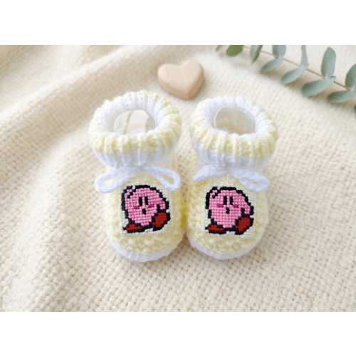 Kirby Inspired Baby Booties * Knitted Gamer Crib Shoes * Handmade Baby Slippers * Stay-On Crib Shoes * Cute Baby Shower Gift