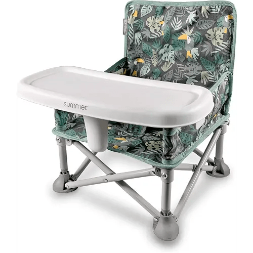 Summer by Bright Starts Pop 'N Sit Portable Booster Chair, Floor Seat, Indoor/Outdoor Use, Compact Fold, Jungle Botanical, 6 Mos - 3 Yrs