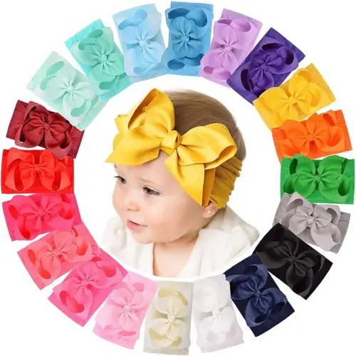 doboi 20pcs Baby Girls Bows Headbands Nylon Hairbands Ribbon Bow Elastic Hair Accessories for Newborns Infants Toddlers and Kids