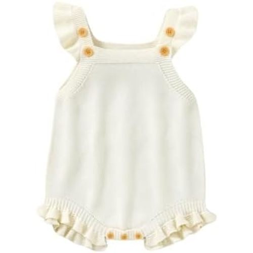 Baby Girls Kint Rompers Sleeveless Newborn Strap Sweater Bodysuit Jumpsuit Ruffle Sleeve Infant Clothes One Piece