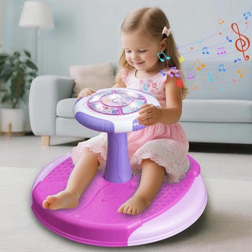Sit and Spin Toys for Girls, 360° Spinning Seat with LED Lights and Music Christmas Birthday Gift Girl Sensory Toys