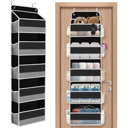 SpaceHacks 1 Pack Over The Door Organizer, Hanging Storage Organizer with Clear Window, 40lb Ultra Sturdy Large Capacity Room Organizer for Pantry Laundry Bathroom Nursery Closet Baby Essential (Grey)