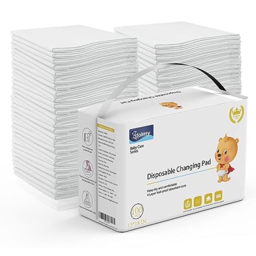 Disposable Changing Pad Liners (100 Pack) Super Soft, Disposable Changing Pads, Ultra Absorbent & Waterproof - Covers Any Surface for Mess Free Baby Diaper Changes (White)