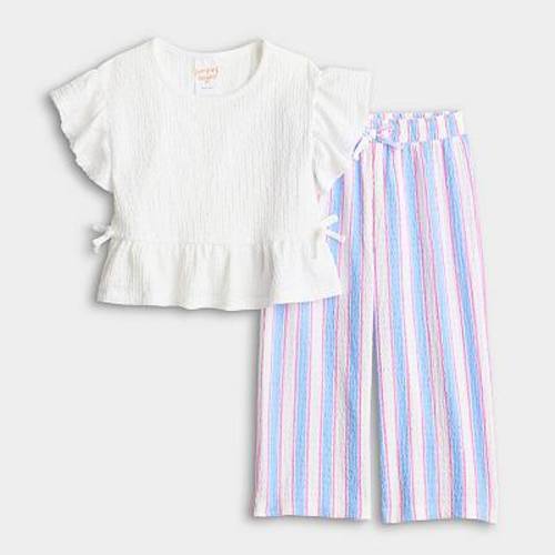 Baby & Toddler Girl Jumping Beans® Crinkle Knit Peplum Top & Pant Set