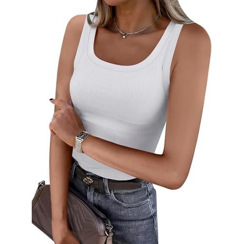 ANRABESS Womens Sleeveless Scoop Neck Tank Top Ribbed Fitted Summer Basic Slim Cute Tops 2026