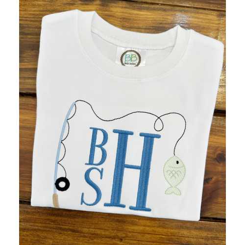 Fishing Pole  Monogram Shirt. Embroidered Boy Outfit. Fishing Shirt. Toddler Boy Fishing Outfit.