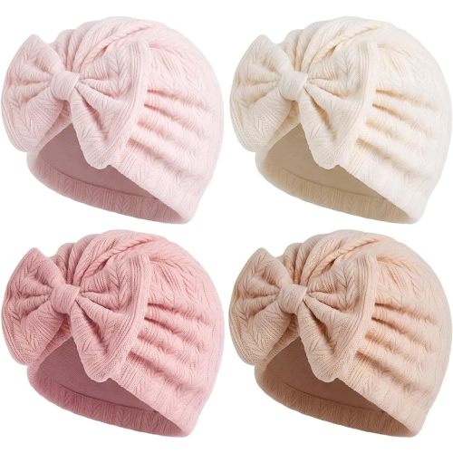 4 Pcs Newborn Baby Girl Hats with Bow Infant Beanies Head Cap New Born Hospital Bows Hat Beanie for Baby Girls Toddler Kids 0-6 Months