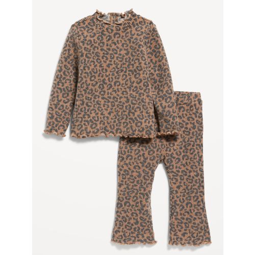 Printed Cozy-Knit Mock-Neck Top and Flare Pants Set for Baby