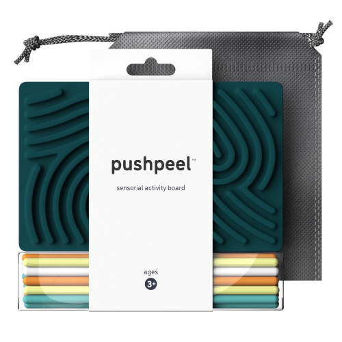 Pushpeel Sensory Activity Board – Spruce | Silent, No-Mess Fidget Toy for Stress Relief, Autism, ADHD | Ages 3+ | Includes 11 Strings & Travel Bag