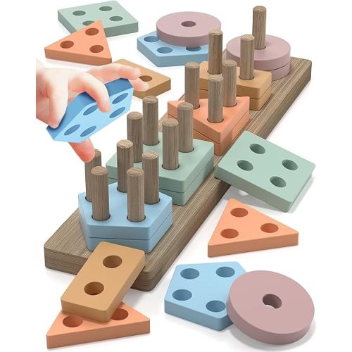 Montessori Toys for 1 2 3 Year Old Boys Girls Gifts, Wooden Shape Sorter Toys for Ages 2-4, Toddler Learning Toy Puzzles Birthday Gift Ages 1-3