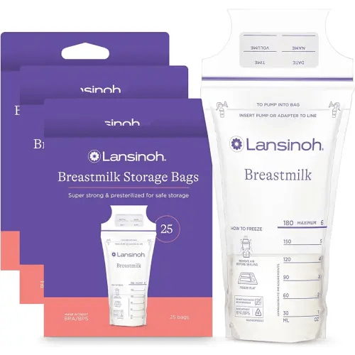Lansinoh Breastmilk Storage Bags, 75 Count, Baby Essentials, Fast Freeze & Thaw Breast Milk Bags for Baby Bottle Feeding, Superior Strength & Stretch, 6 Ounce