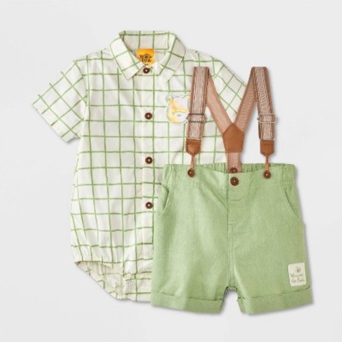 Baby Boys' 2pc Disney Winnie the Pooh Collection Shorts Suspender Set - Green 0-3M