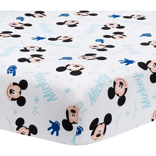 Lambs & Ivy Disney Baby Forever Mickey Mouse White Fitted Crib Sheet
