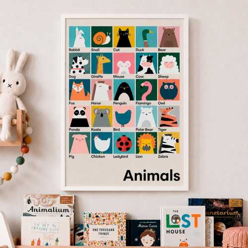 Animals Print for Kids | Modern Nursery Wall Art | Educational Animal Poster