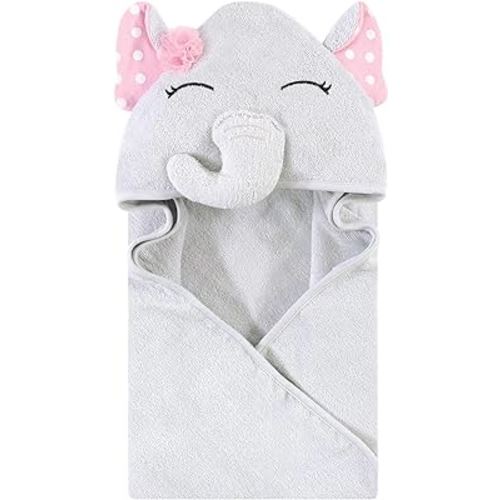 Hudson Baby Unisex Baby Cotton Animal Face Hooded Towel, White Dots Pretty Elephant, One Size