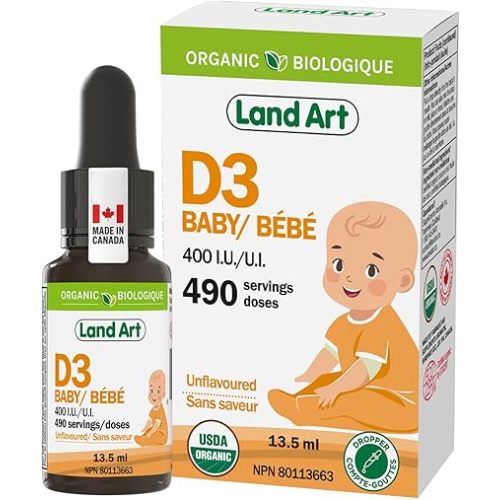 Vitamin D3 Baby, Organic, 400 IU, Bones & Teeth, Unflavoured, 13,5 ml | Canadian-Made, Certified Organic, Drops for Babies, Easy Dosing, GMO-Free, Gluten-Free, Immune System, 490 Servings