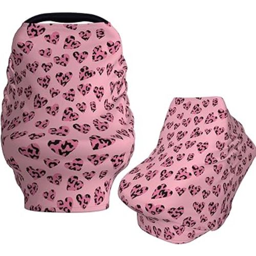 Pink Leopard Print Hearts Baby Car Seat Covers Carseat Canopy Soft Infant Stroller Cover Nursing Breastfeeding Covers for Girls Boys Newborn