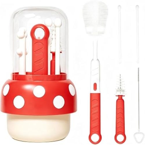 YOHKOH Baby Bottle Brush, Cleaning Brush for Baby Bottles, Infant Feeding Bottle Cleaner, Red