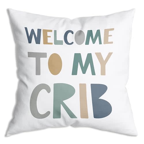 ZNGFON Boys Nursery Gift-Welcome to My Crib-Soft Throw Pillow Covers Decor Gift for Nursery Baby Kids Boy Newborn Nephew Teen Bedroom Playroom Pillowcase 18x18 Inch - Birthday Gift