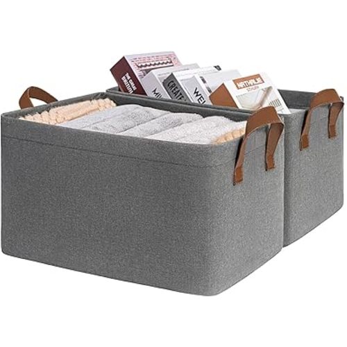 CHICVITA Storage Baskets for Organizing, Fabric Storage Bins for Clothes, Towels, Shoes, Closet Baskets for Bedroom Organizing, 14 ¾" L x 10 ¼" W x 8 ¼" H, Grey, 2-Pack
