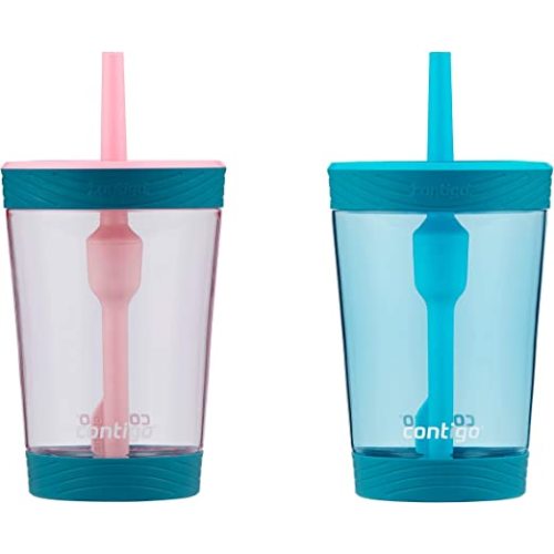Contigo Kids Spill-Proof 14oz Tumbler with Straw and BPA-Free Plastic, Fits Most Cup Holders and Dishwasher Safe, 2-Pack Strawberry Cream & Blue Raspberry - 2 Pack