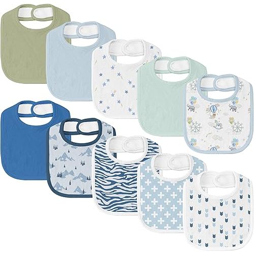 10 Pack Cotton Snap Bibs for Baby Boy Girl, Super Soft Drool Bibs for Teething and Feeding